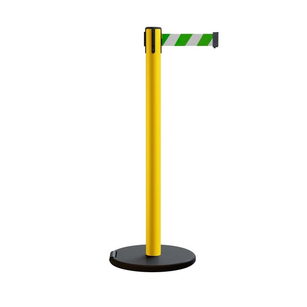 Montour Line Retractable Belt Rolling Stanchion, 2.5ft Yellow Post  11ft. Grn/Wh MSE630-YW-GWD-110